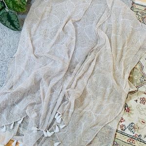 Sheer Nude & White Kimono With White Tassel Detail
